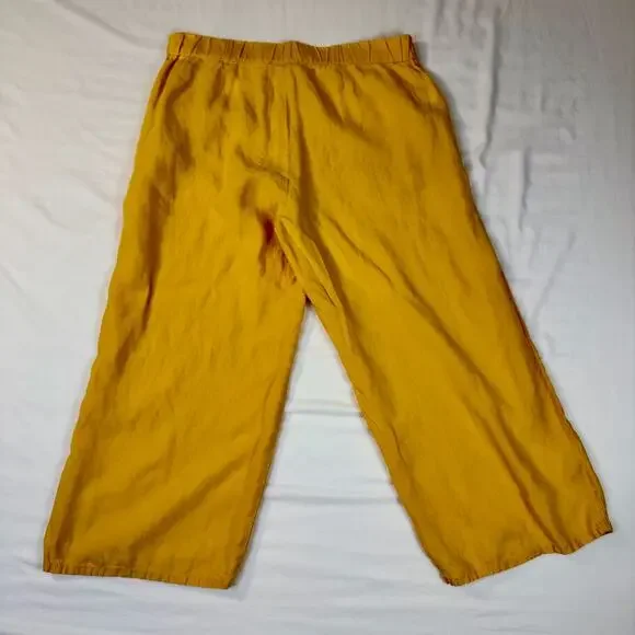 J Jill Love Linen Wide Leg Capri Pant Mustard Sun Yellow Women’s Medium Boho - Picture 13 of 16